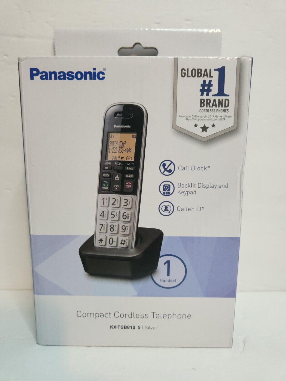 Panasonic KX-TGB810S - Teléfono inalámbrico compacto con DECT 6.0, LCD  ámbar de 1.6 pulgadas y teclado HS iluminado, bloque de llamadas